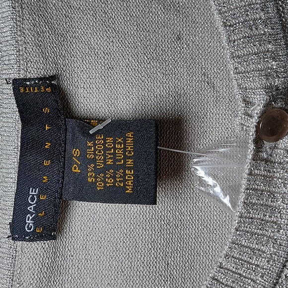 Grace Elements Silver Shimmery Women's Short Cardigan 53% Silk P/S NWT - Picture 3 of 7